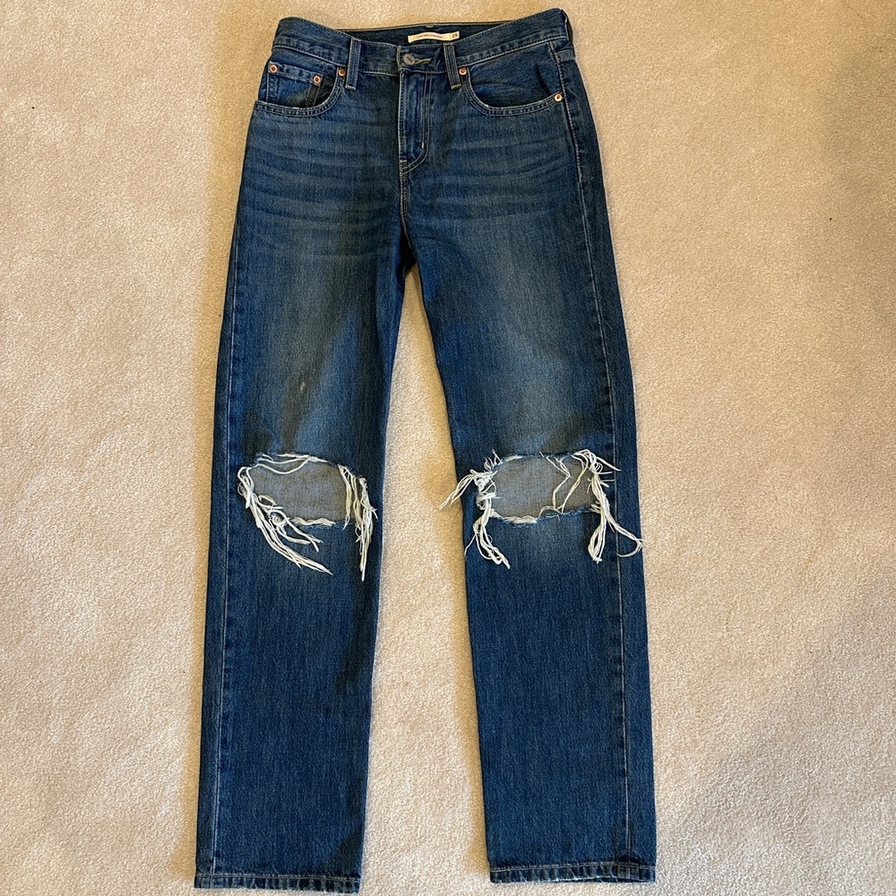 Levi's Women's Low Pro Distressed Blue Straight Leg Jeans